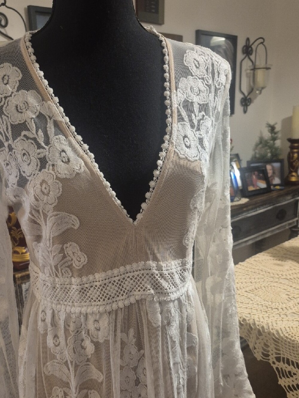 Altar'd State White Sheer Lace Maxi Dress with Floral Embroidery - Picture 2 of 16